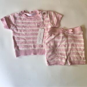 Stitch & Bean Baby Crewneck Sweater White Stripe Shorts Sweater Set Sz 3-6 NWT
